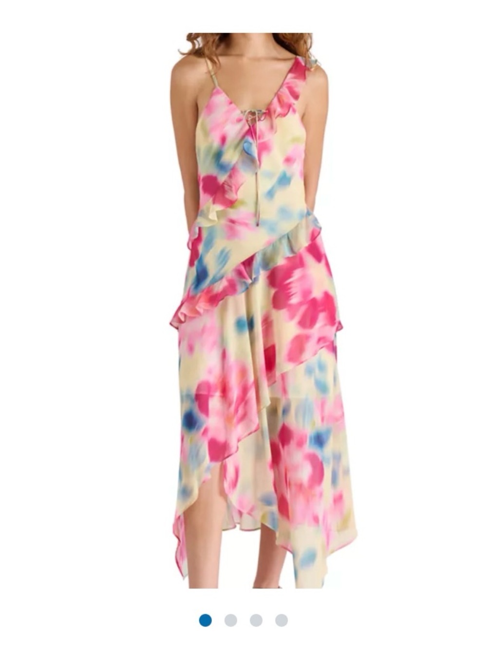 Floral Watercolor Ruffle Midi Dress - Pink & Blue
